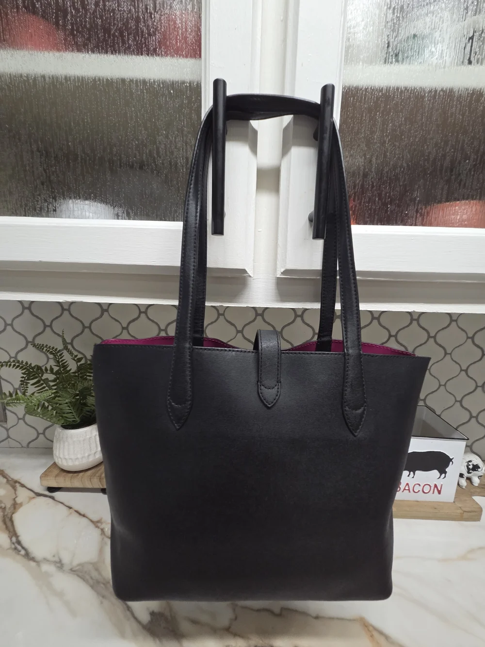 Kate Spade NY Kaci Black/Fushia Leather Medium Tote Bag